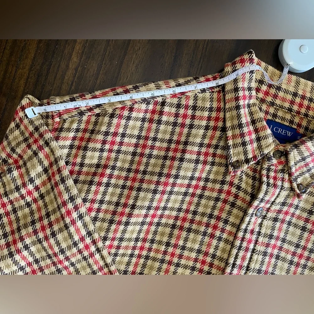 J.Crew Men’s XL Plaid Button-Up Shirt – Red Beige Black Check 100% Cotton